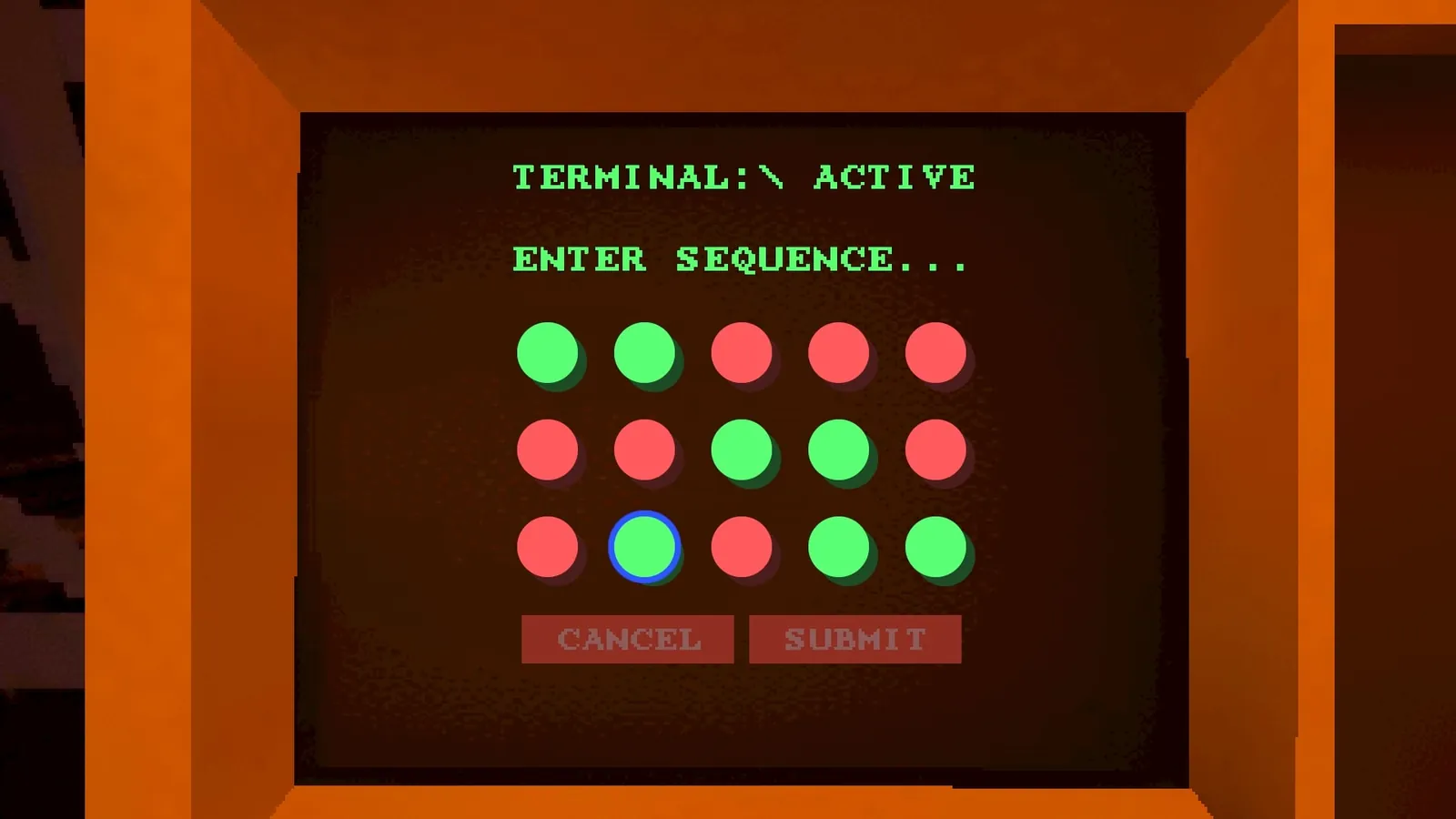 Cave terminal — colored grid puzzle