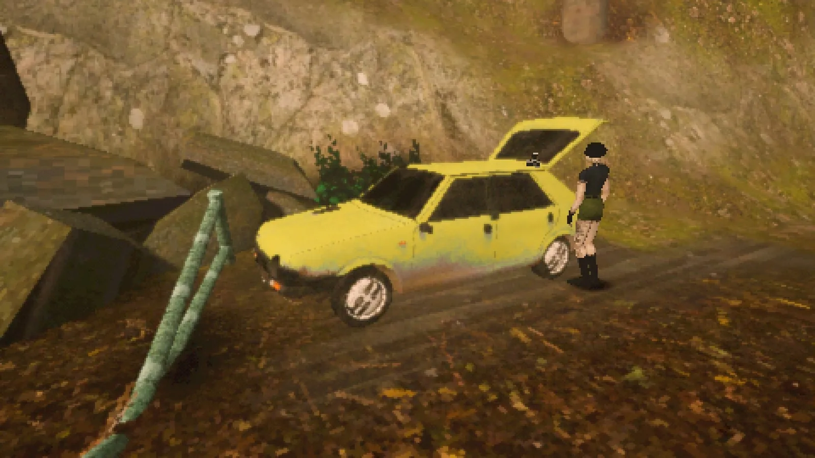 Sam picking up the camera from the car trunk