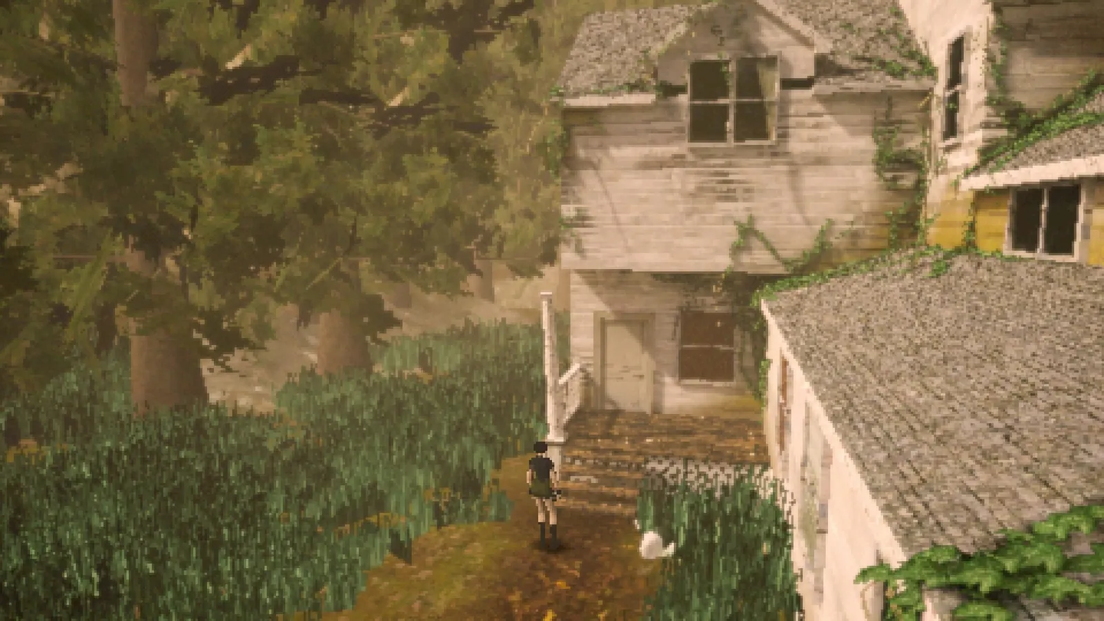 Approaching the abandoned house exterior