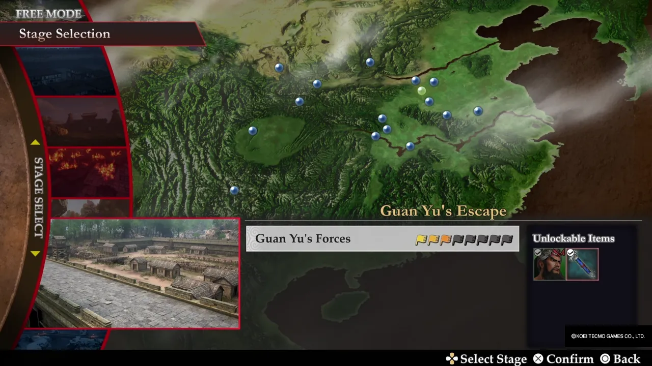 Free Mode stage selection: Guan Yu’s Escape