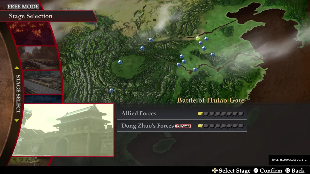 Stage selection: Battle of Hulao Gate with Unlockable Items