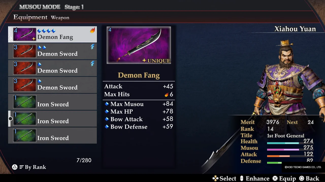The weapon on the equipment screen