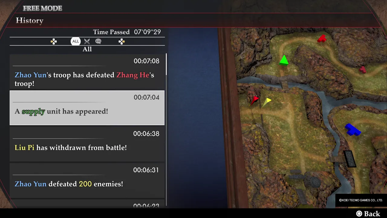 The History menu shows the moment the supply unit appeared