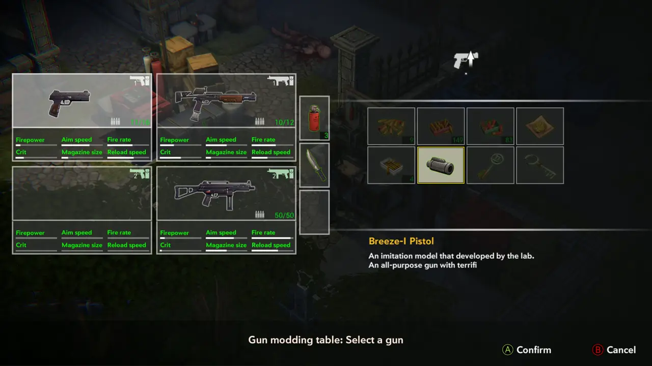 Gun modding table: select a gun