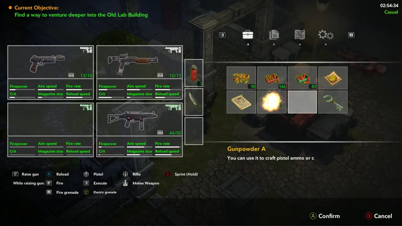 Combine menu, gunpowder