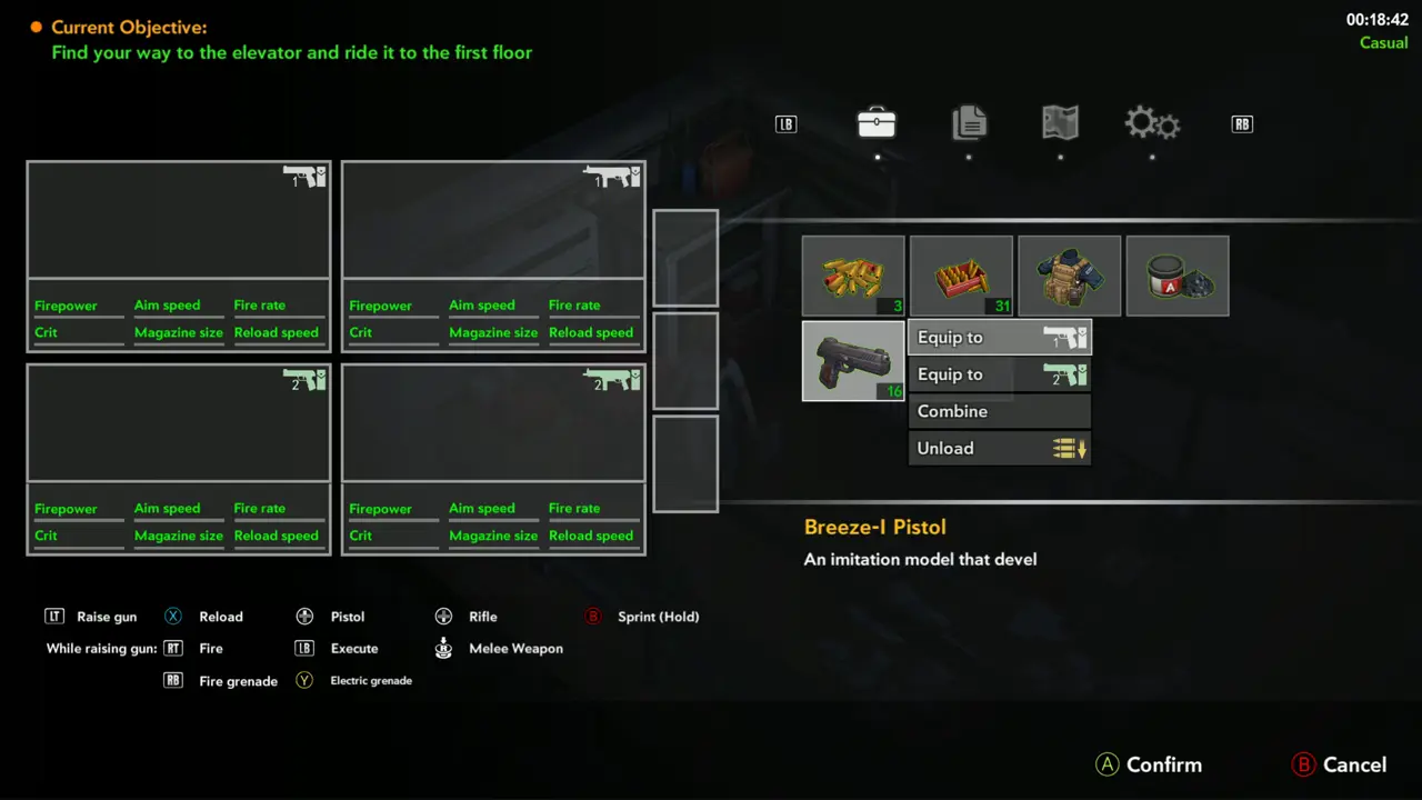 Equip menu