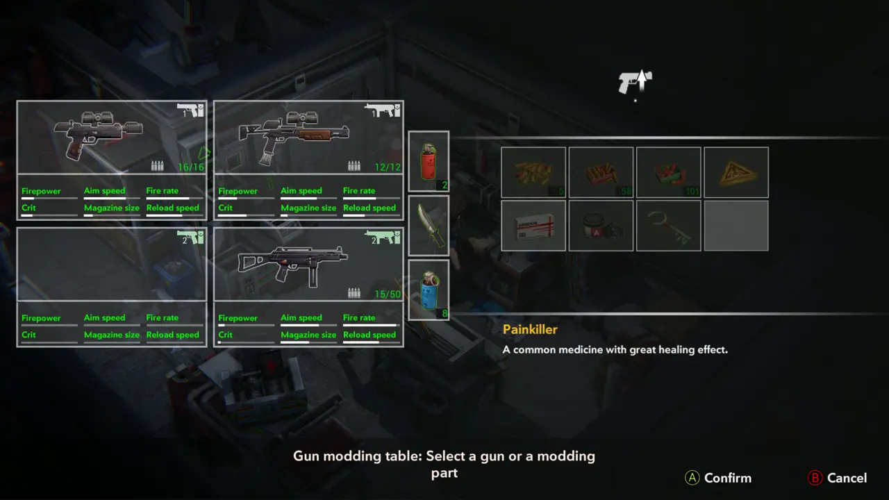 Gun modding table screen