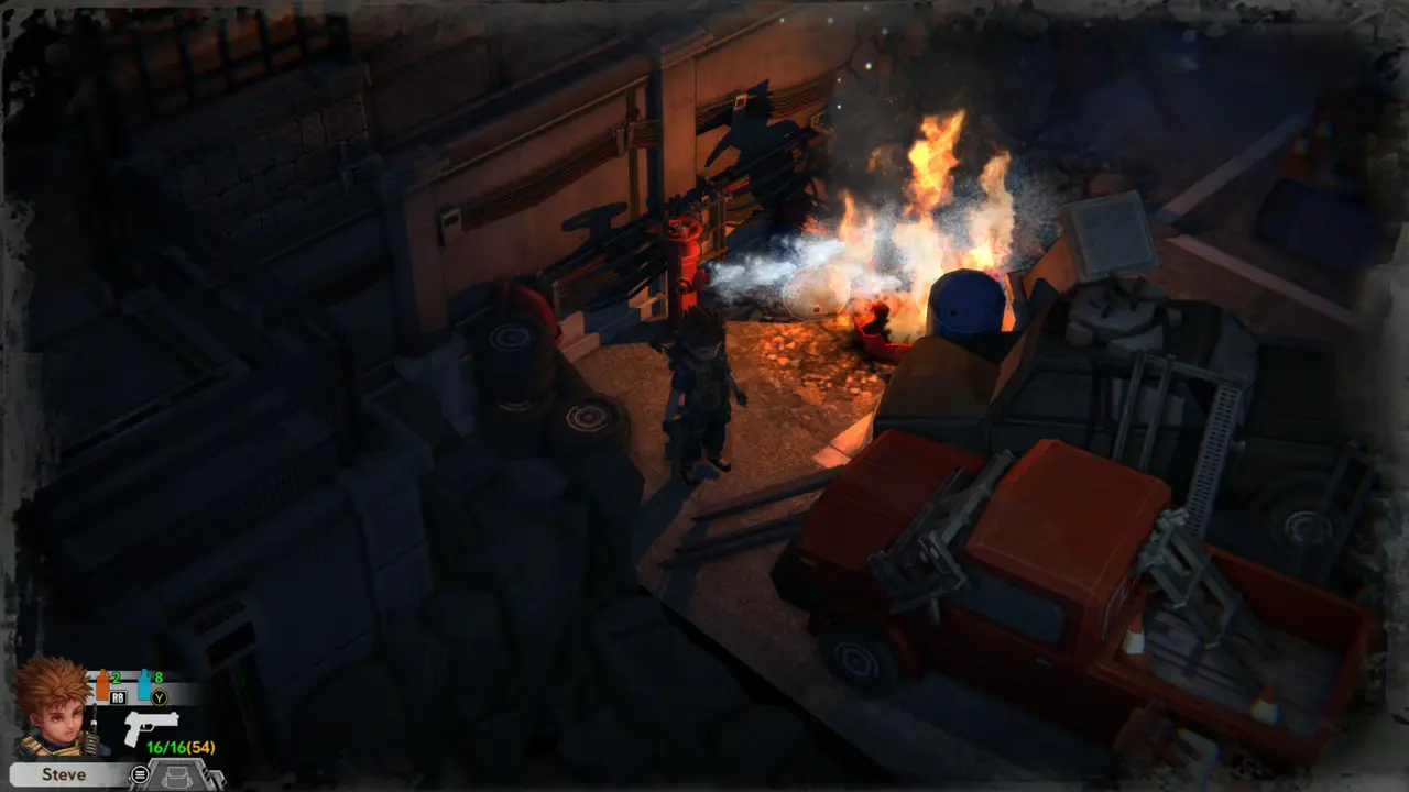 Flames put out, steam