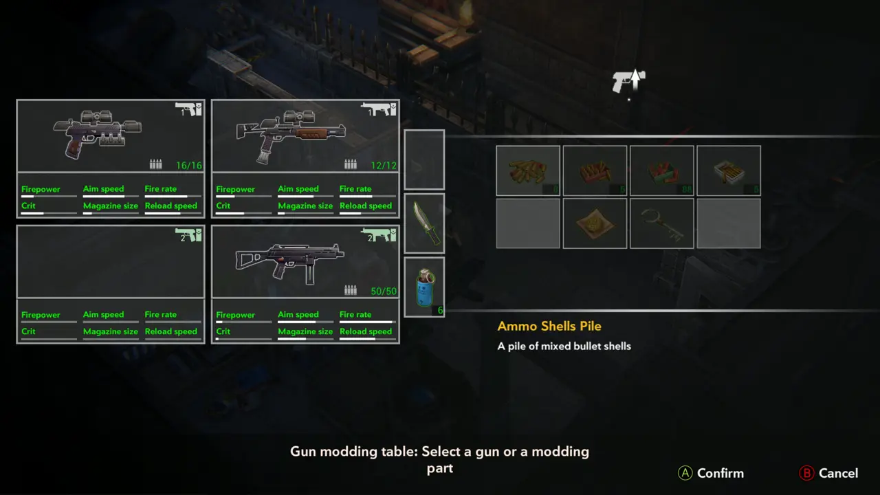 Gun modding table screen