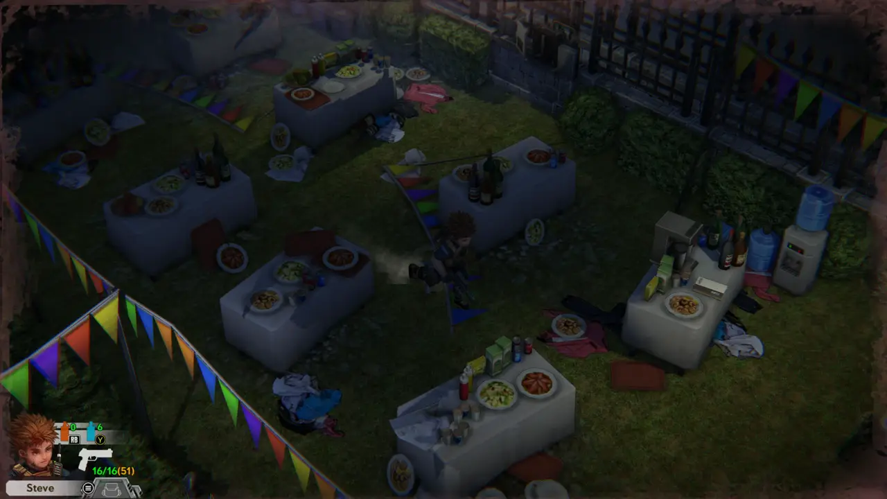 Lawn with party banners