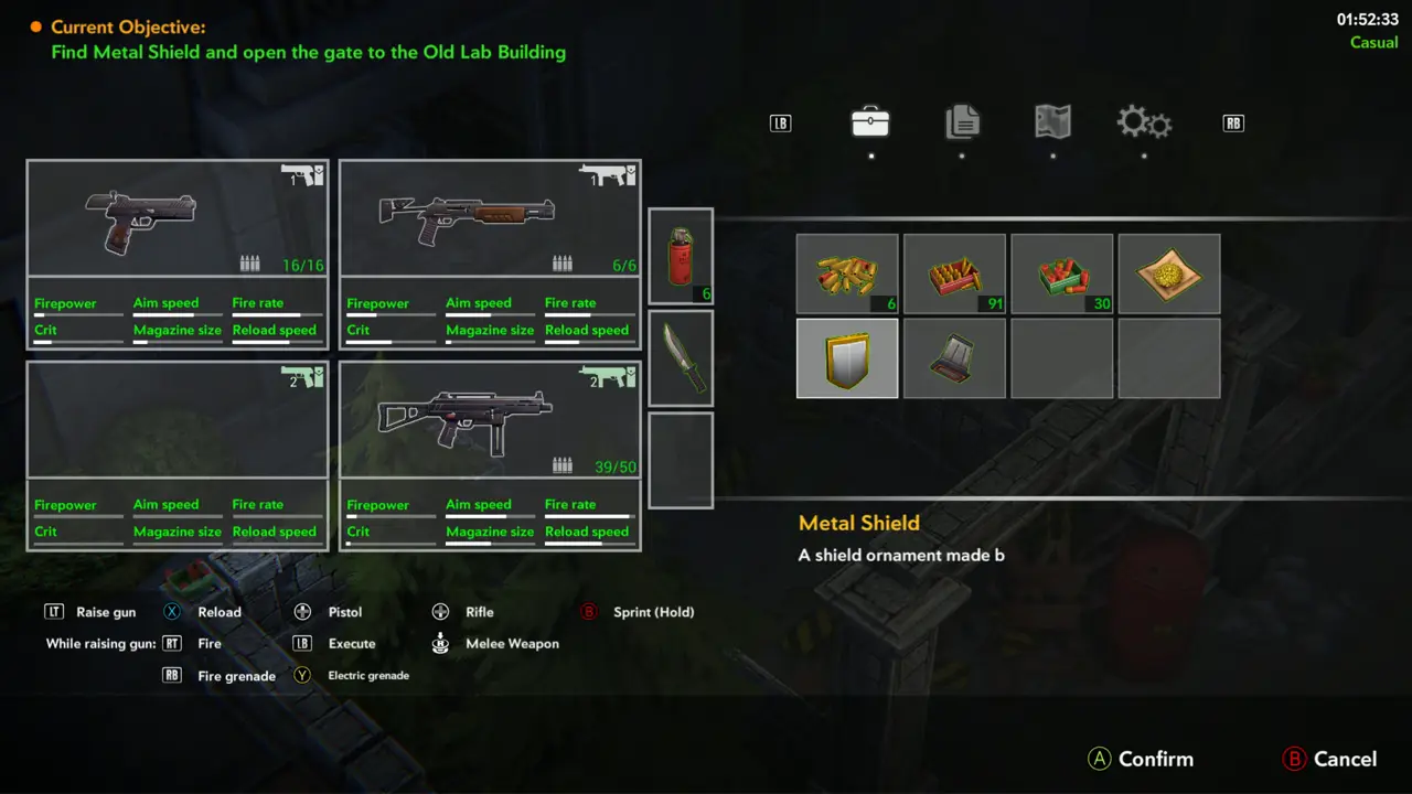 Objective, Metal Shield in inventory