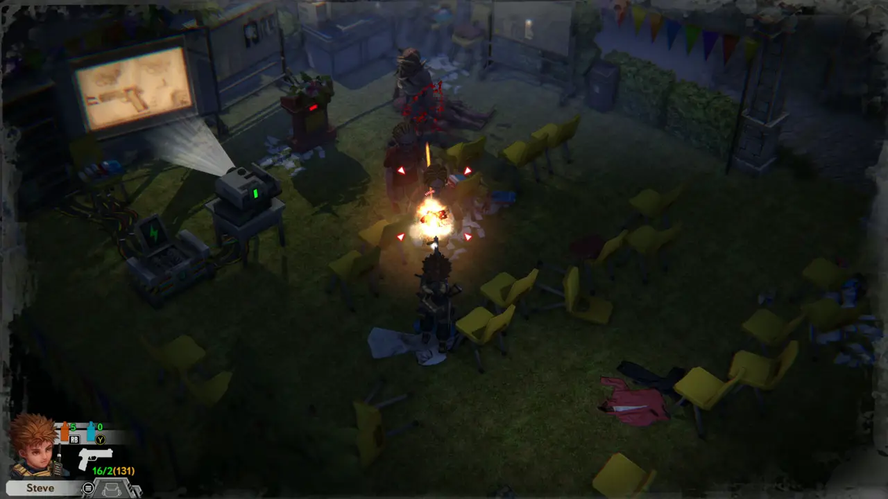 Firing at zombies near projector