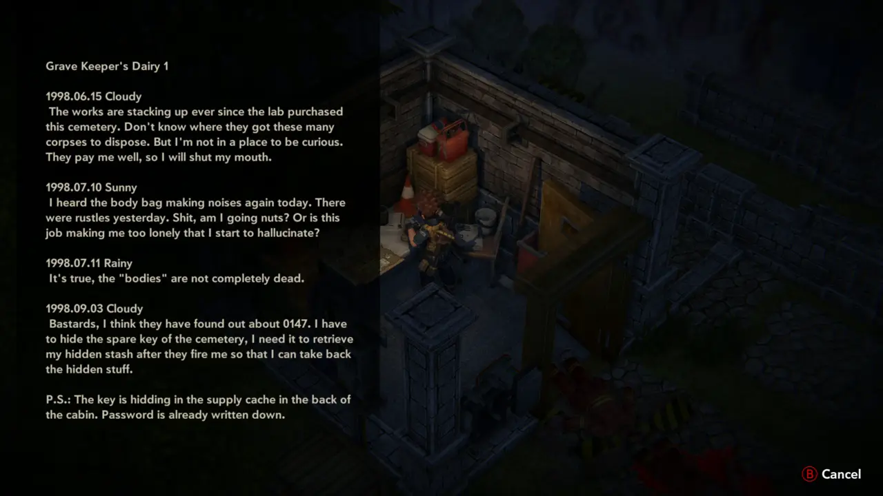 Diary text on screen