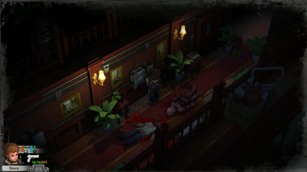Corridor with paintings and lamps