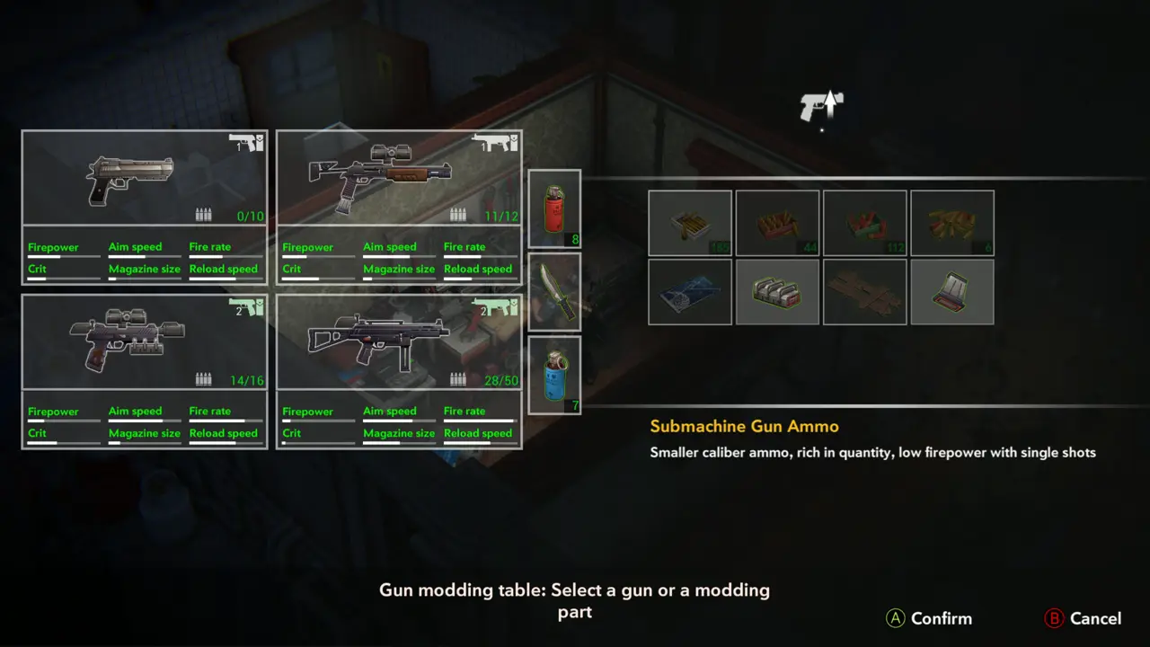 Gun modding table menu