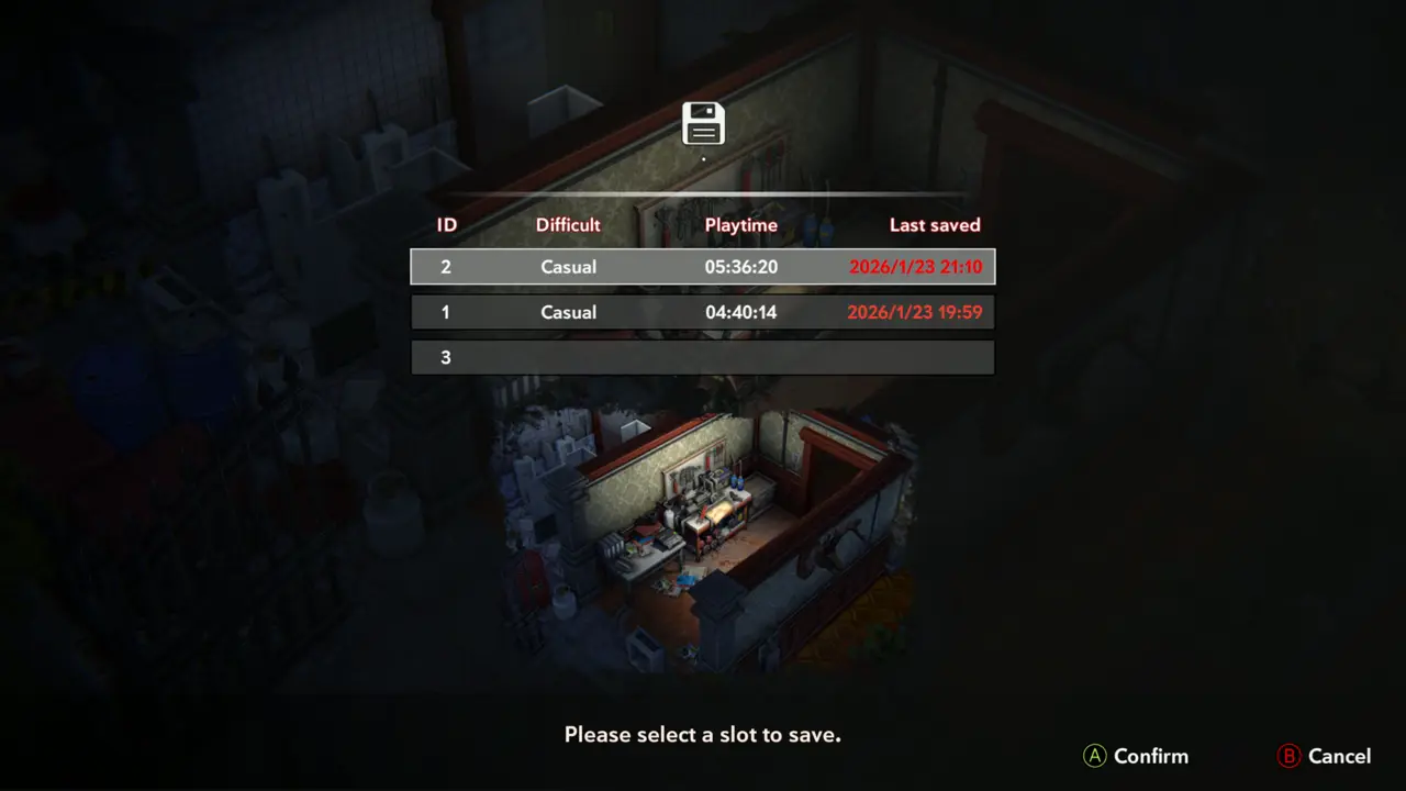 Save slot screen