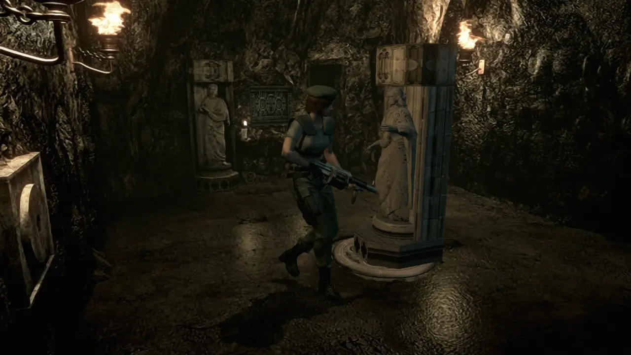 Pushing the statue onto the plate