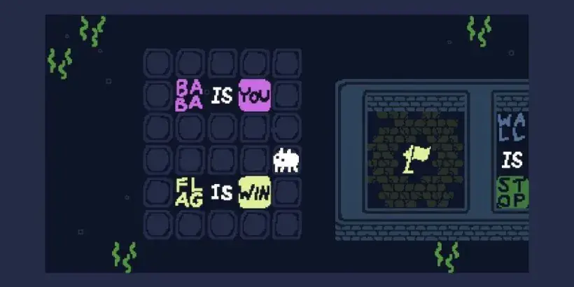 Baba Is You rule text on the floor